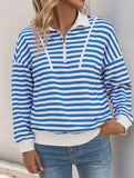 Striped Button Collar Casual Sweatshirt