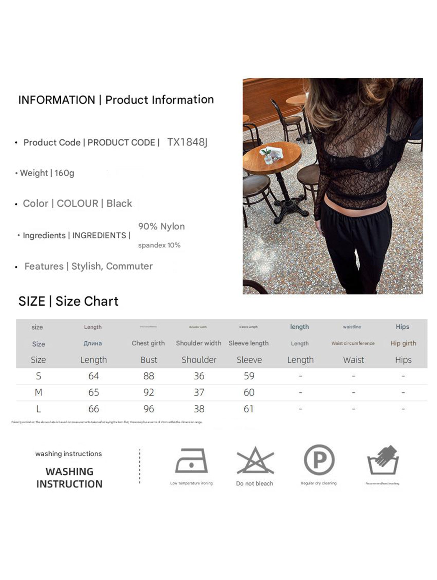 Sheer Lace Black T Shirt Top