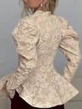 French Vintage Puff Sleeve Jacquard Top