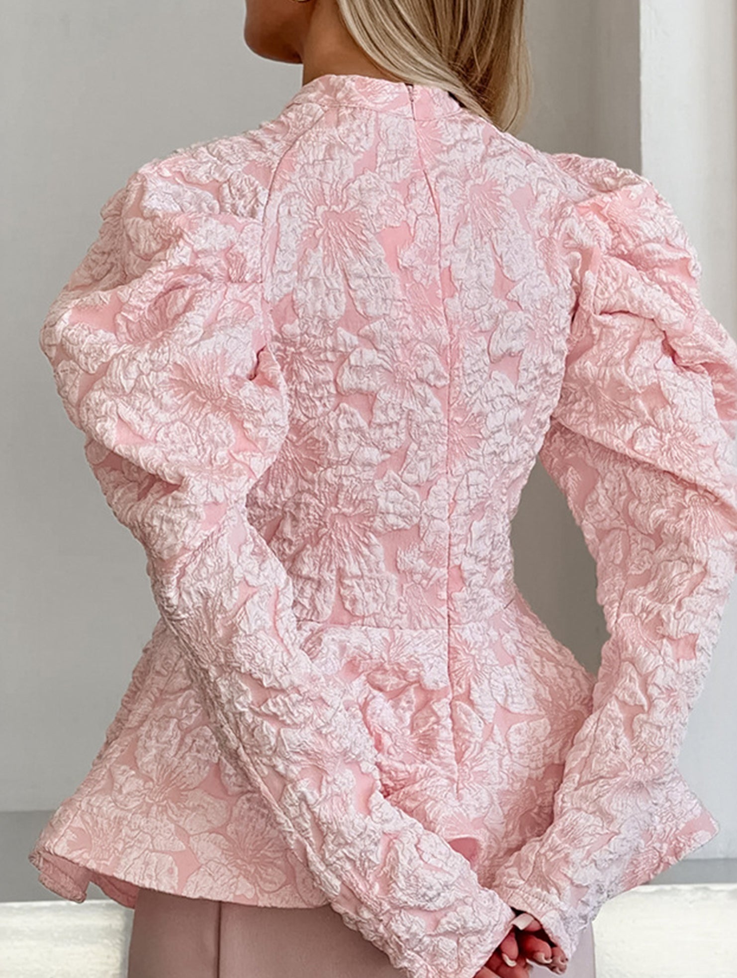 French Vintage Puff Sleeve Jacquard Top