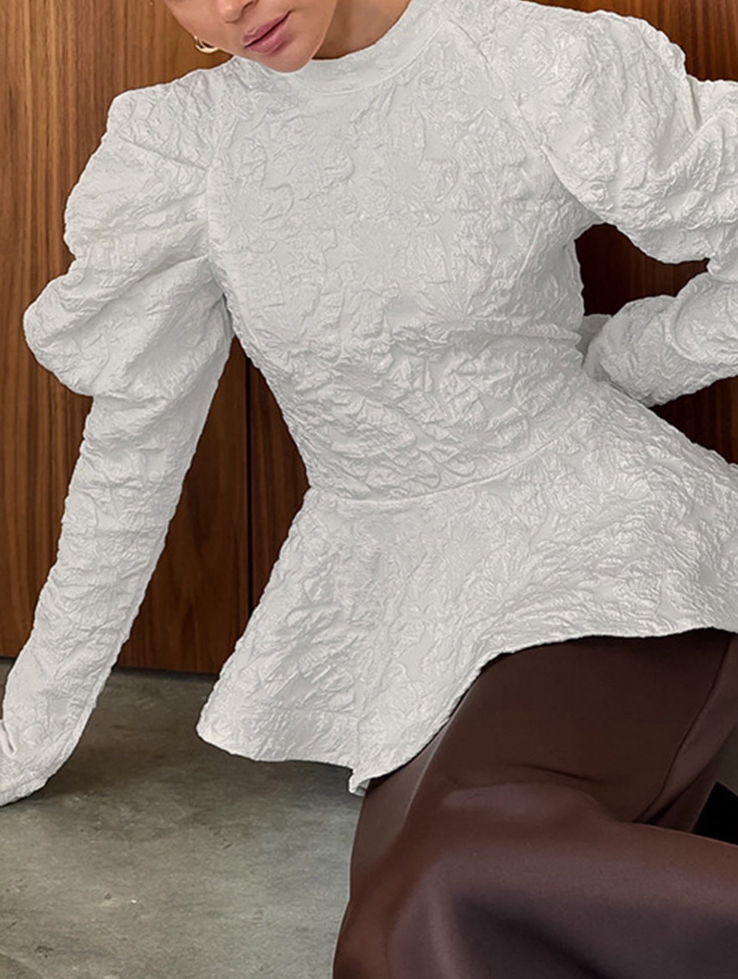 French Vintage Puff Sleeve Jacquard Top