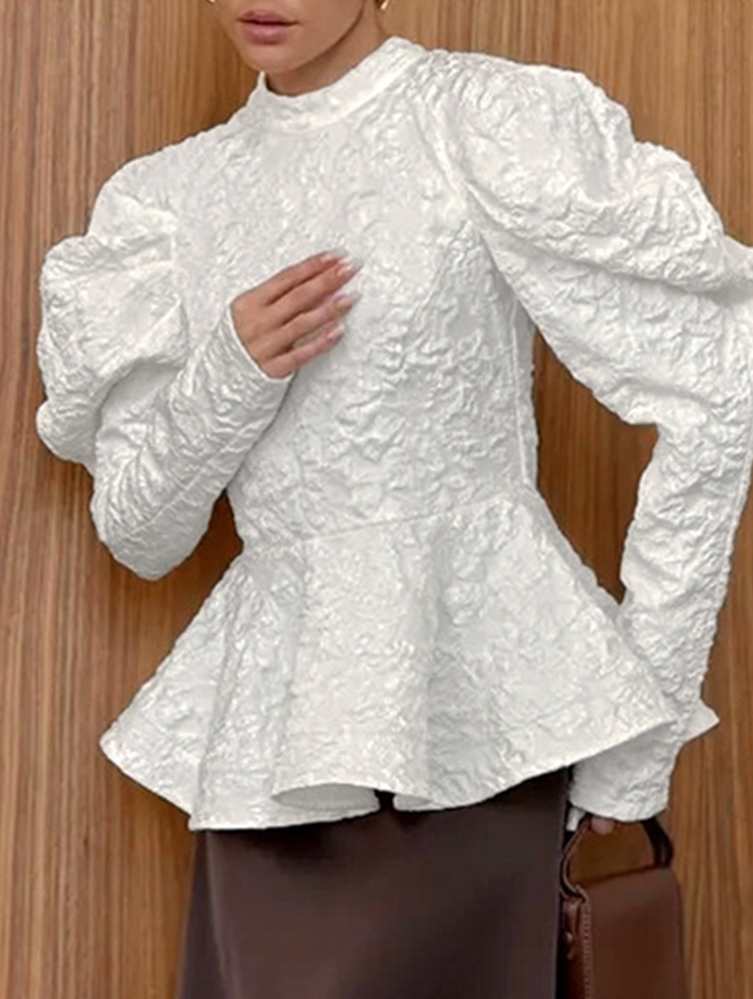 French Vintage Puff Sleeve Jacquard Top