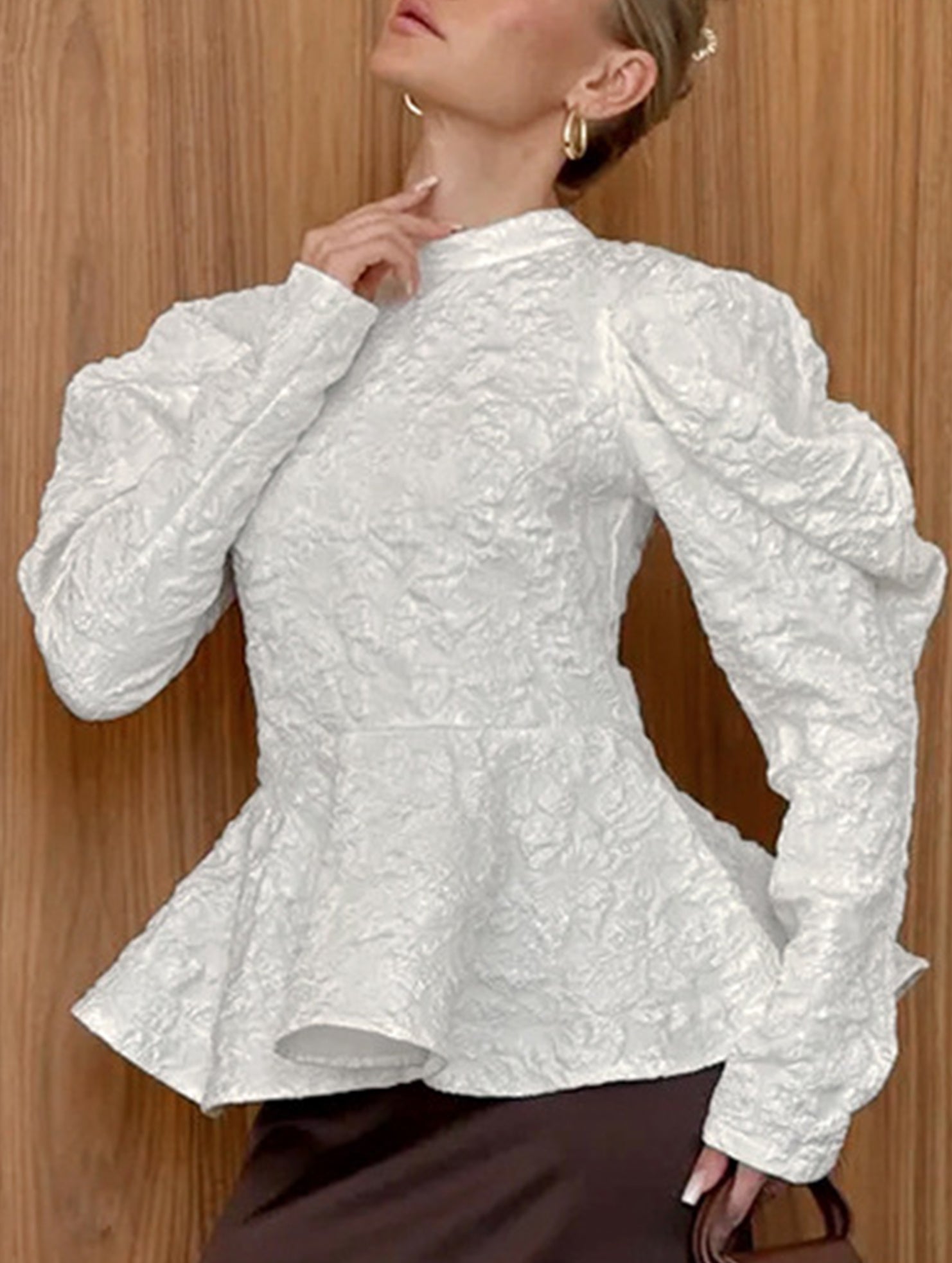 French Vintage Puff Sleeve Jacquard Top
