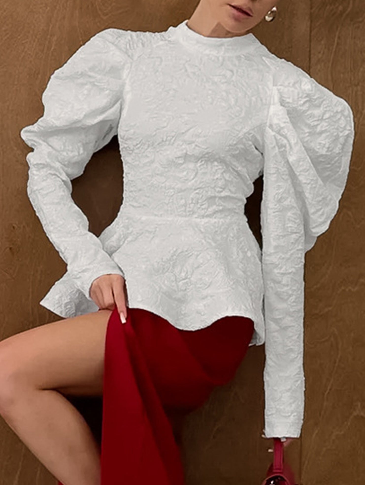 French Vintage Puff Sleeve Jacquard Top