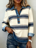Striped Cable Knit College Badge Crop Sweater