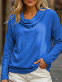 Solid Draped Neck Long Sleeve T Shirt
