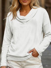 Solid Draped Neck Long Sleeve T Shirt