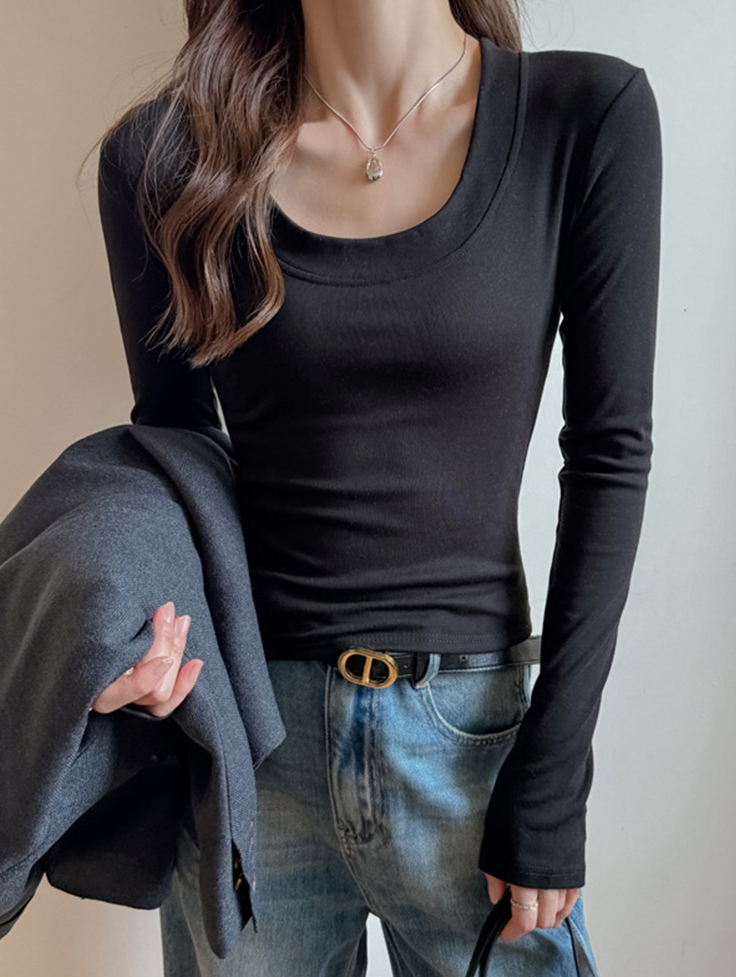 Lyocell Wide Neck Slim Base Layer Top
