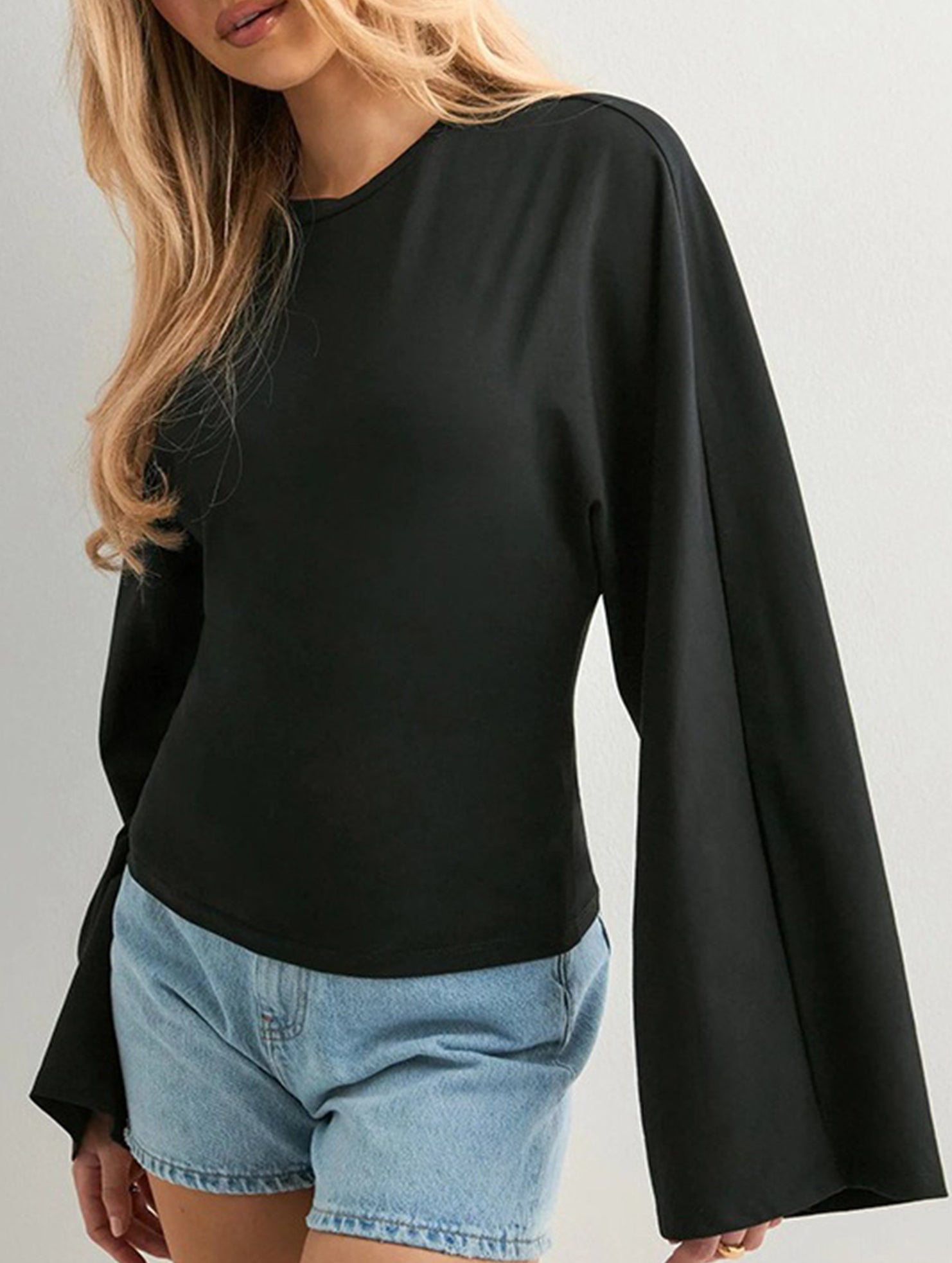 Solid Crewneck Fitted Long Sleeve Top