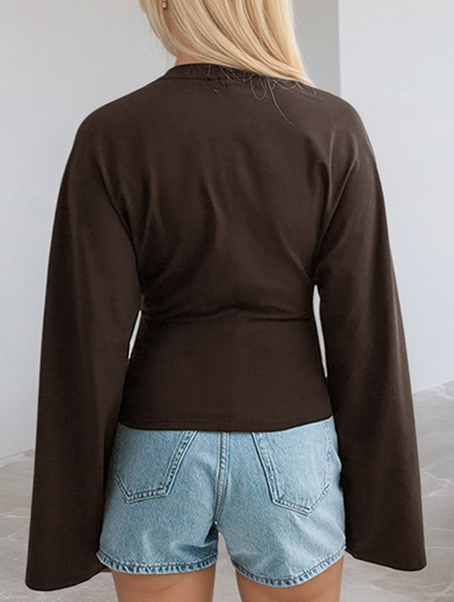 Solid Crewneck Fitted Long Sleeve Top
