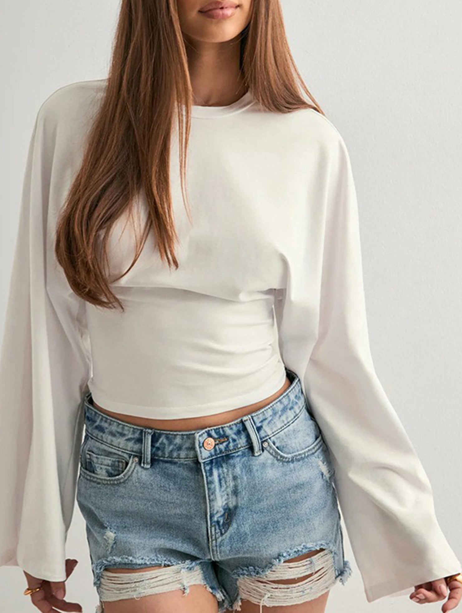 Solid Crewneck Fitted Long Sleeve Top