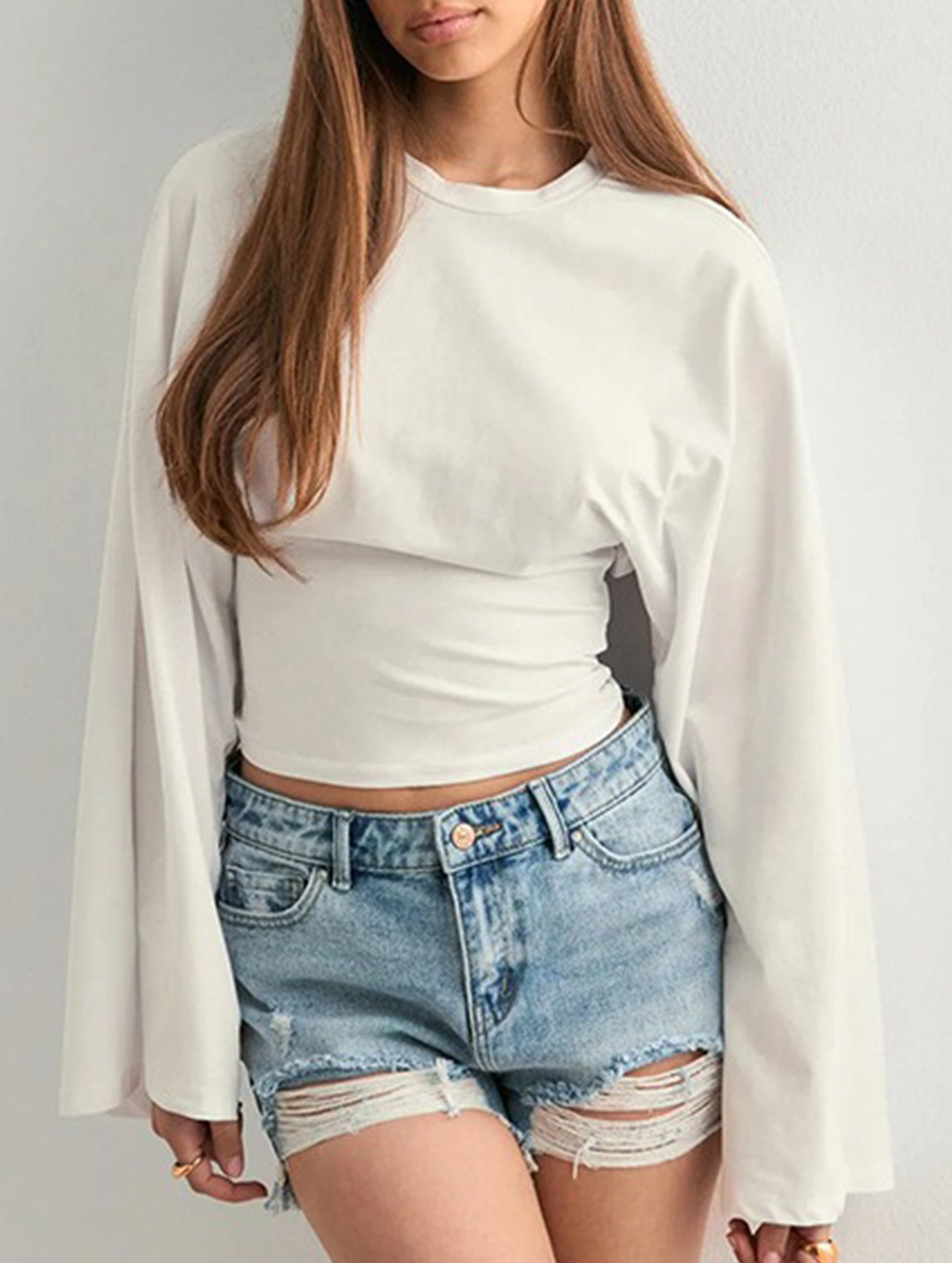 Solid Crewneck Fitted Long Sleeve Top