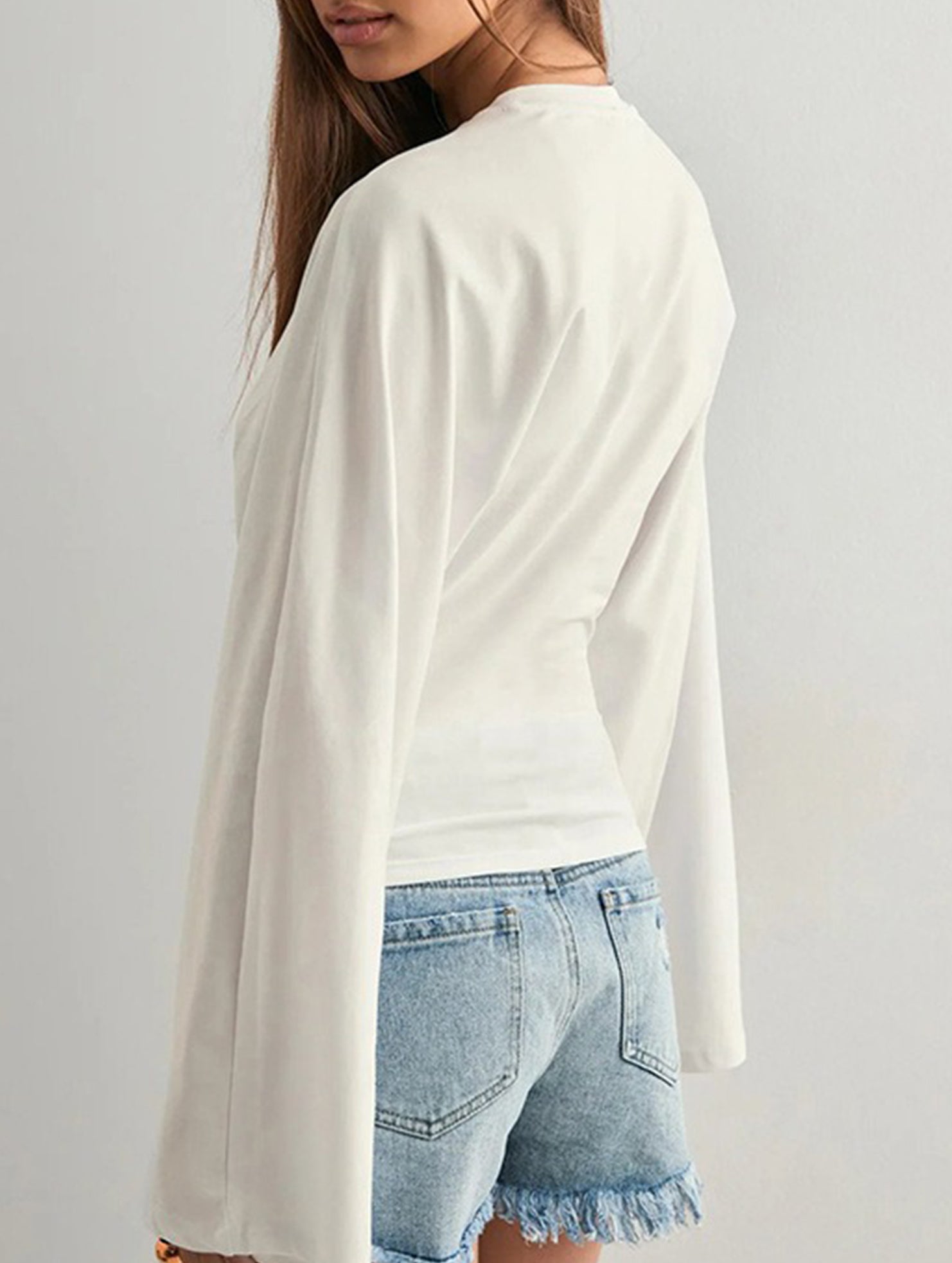 Solid Crewneck Fitted Long Sleeve Top