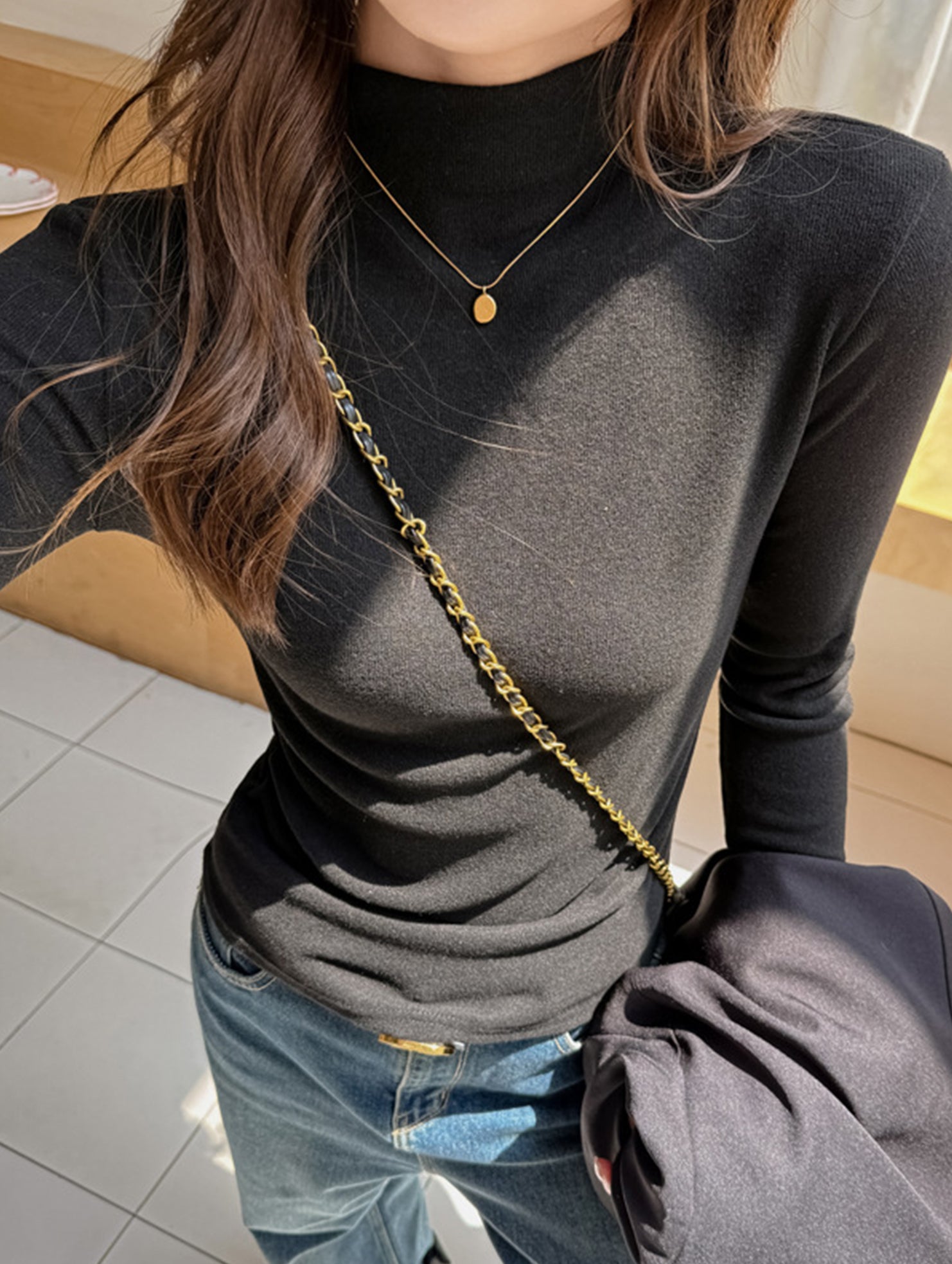 Mock Neck Faux Cashmere Slim Top_CWTTL01194