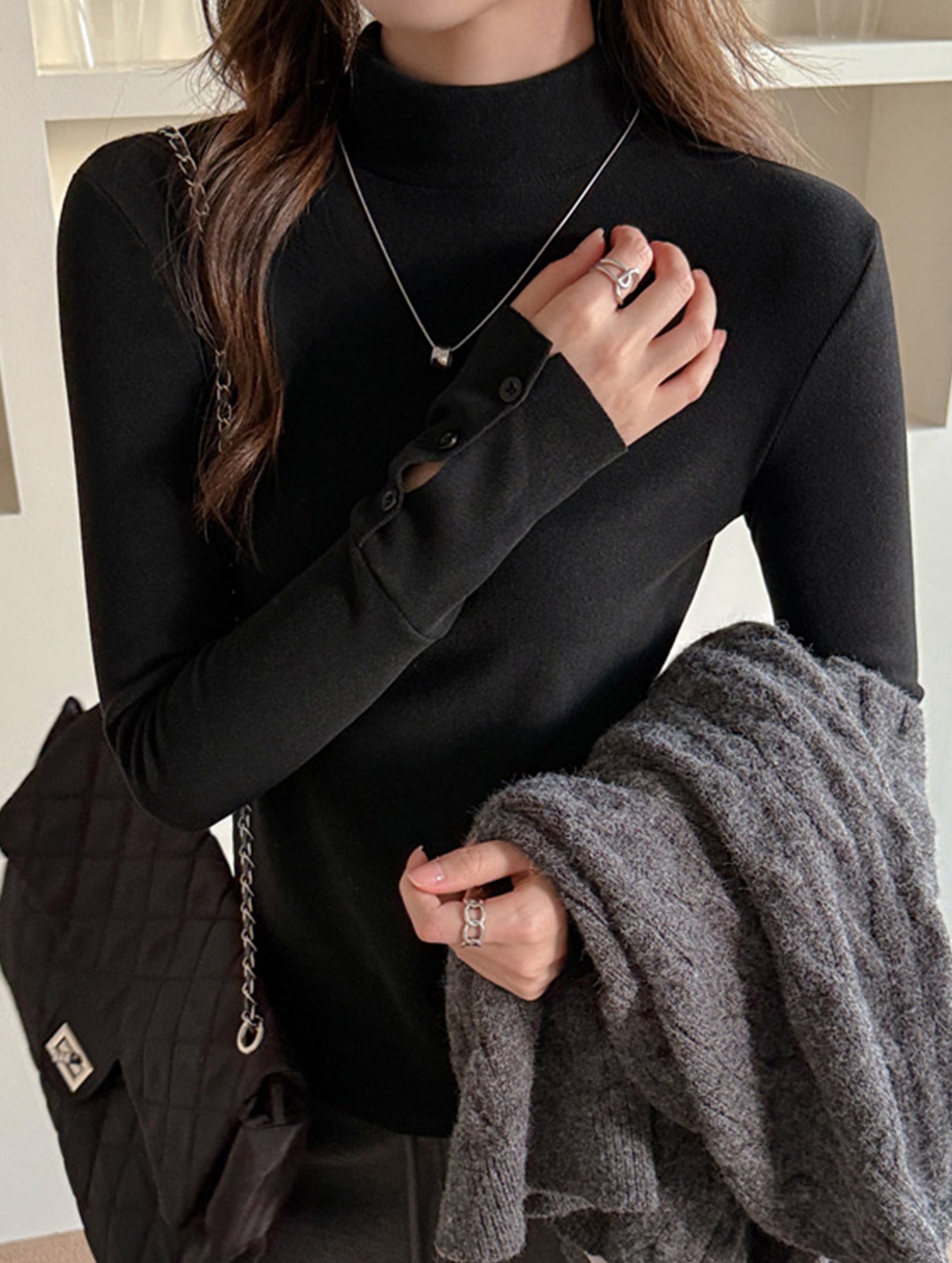 Faux Cashmere Warm Mock Neck Top