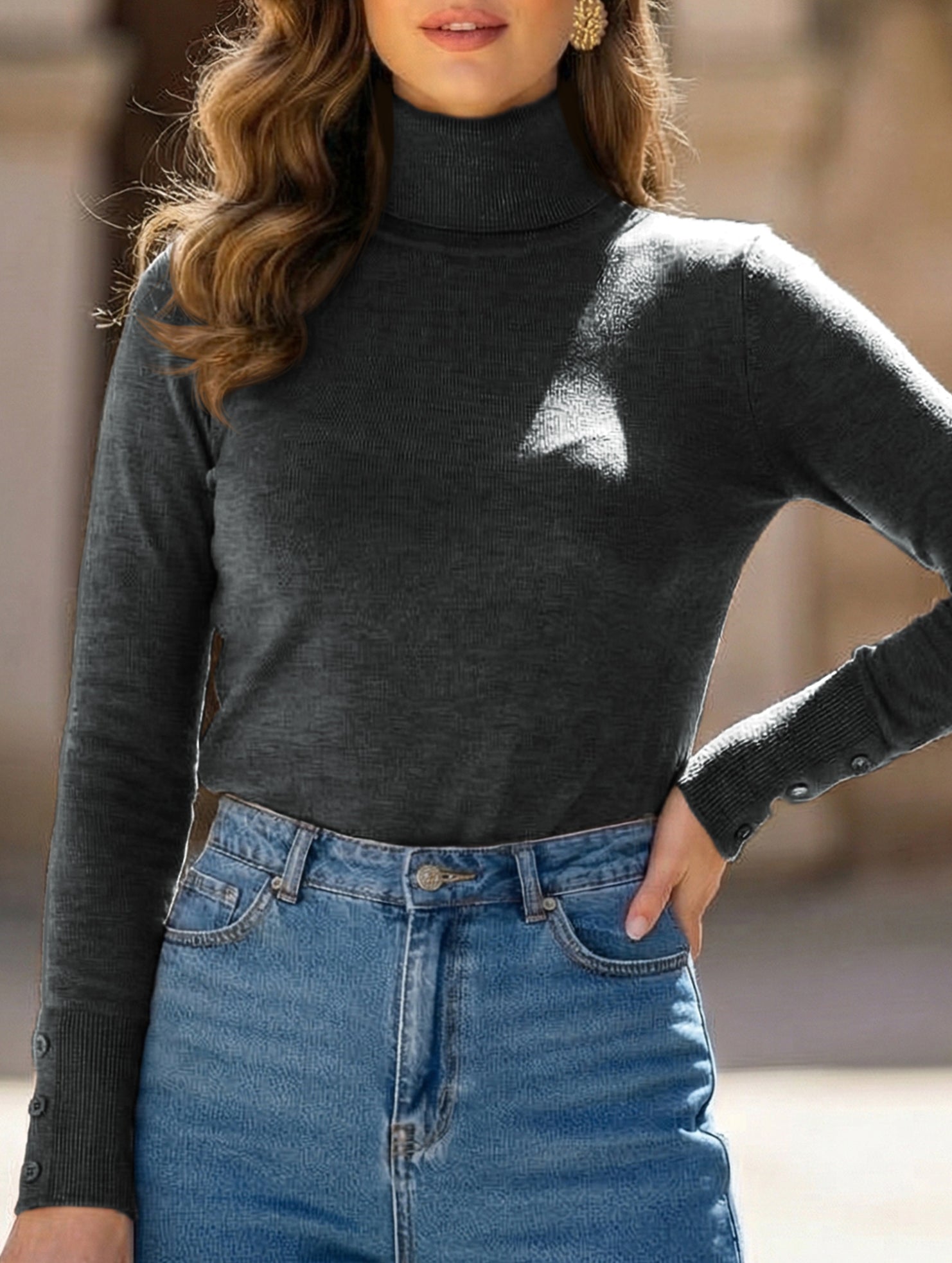Faux Cashmere Warm Mock Neck Top