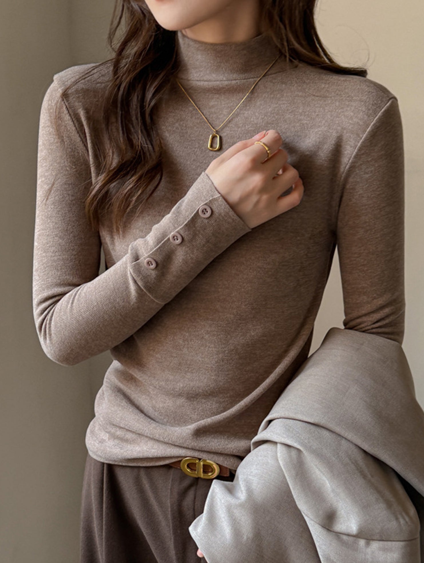 Faux Cashmere Warm Mock Neck Top