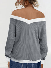 V Neck Cold Shoulder Knit Top_CWTTL01207