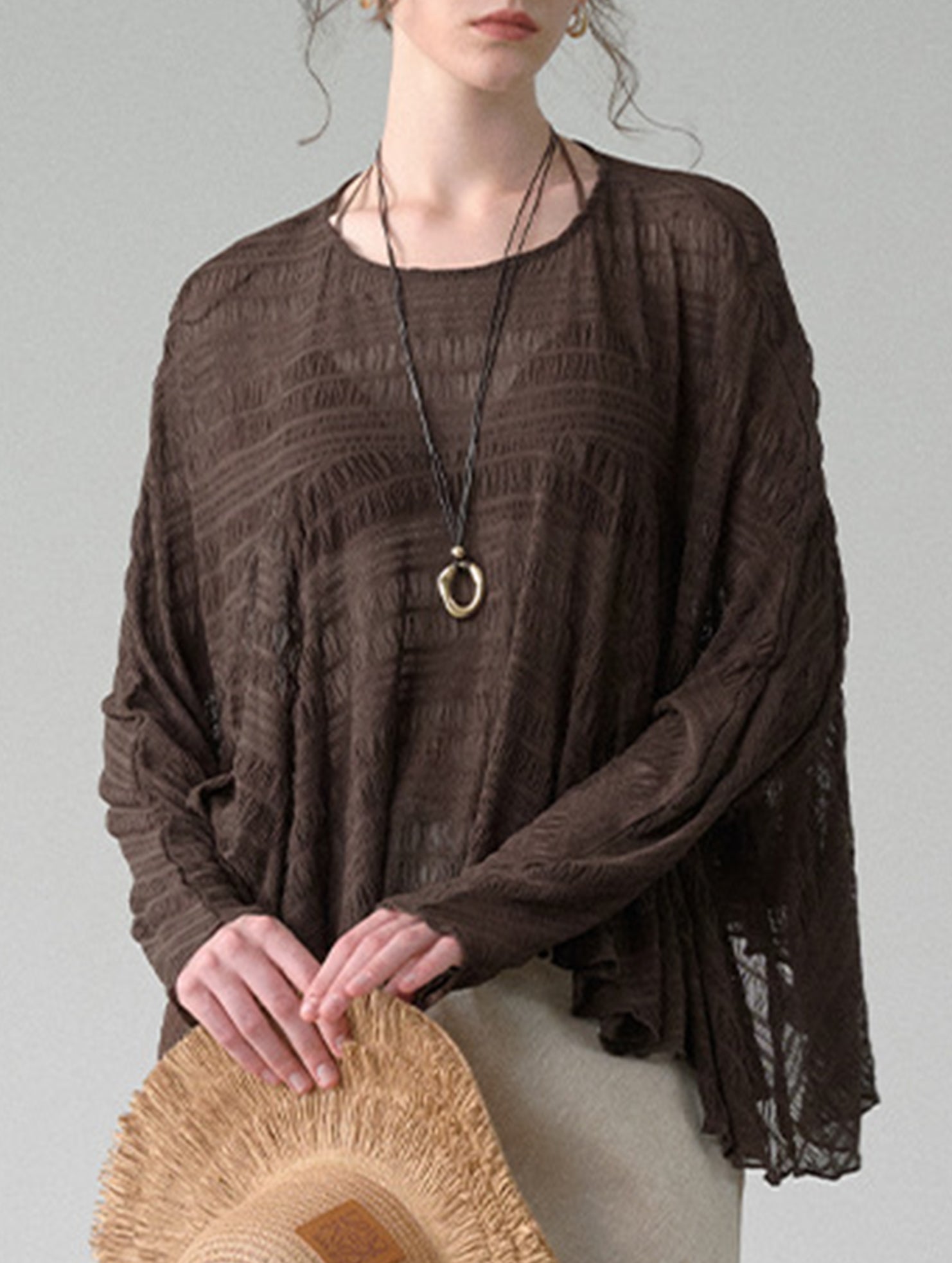 Cutout Batwing Sleeve Sheer Vintage Blouse_CWTTL01208