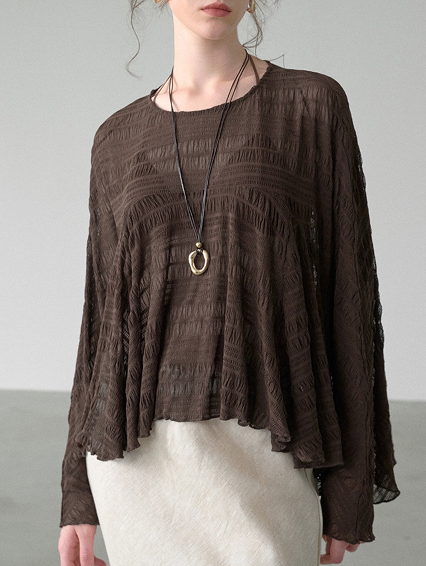 Cutout Batwing Sleeve Sheer Vintage Blouse_CWTTL01208