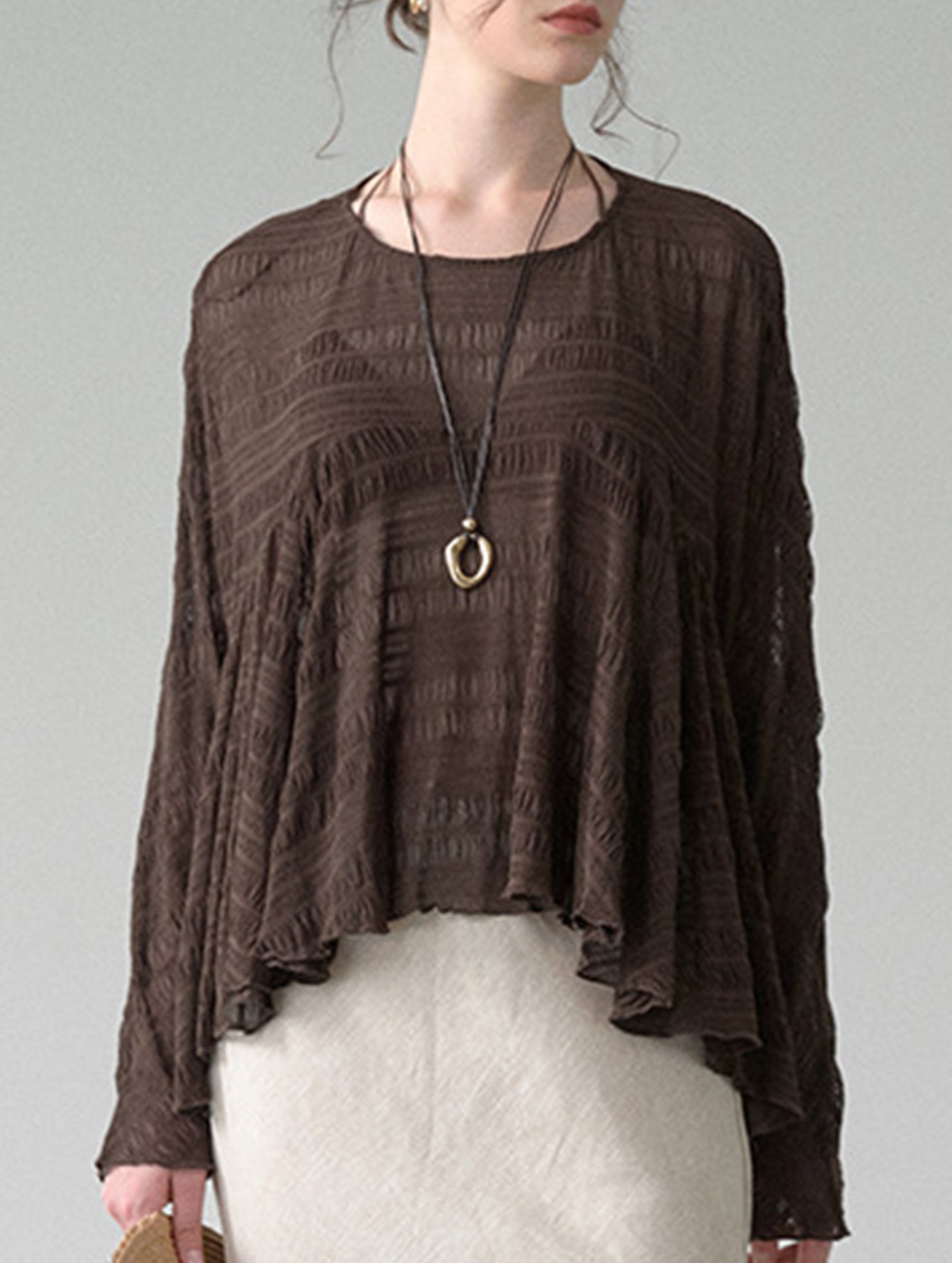 Cutout Batwing Sleeve Sheer Vintage Blouse_CWTTL01208