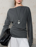 Linen Knit One Shoulder Long Sleeve Top_CWTTL01209
