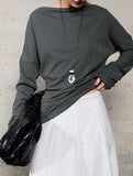 Linen Knit One Shoulder Long Sleeve Top_CWTTL01209