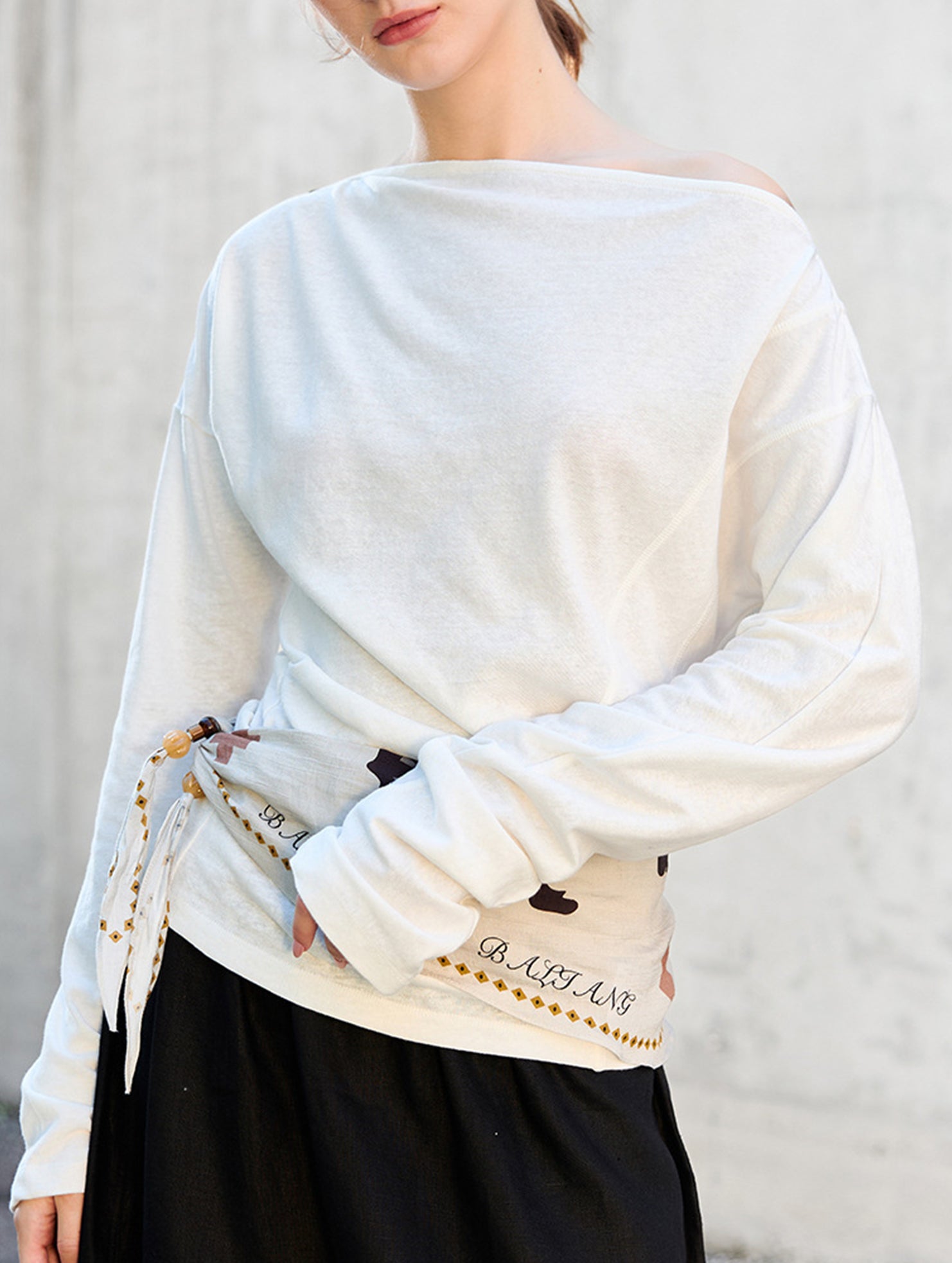 Linen Knit One Shoulder Long Sleeve Top_CWTTL01209