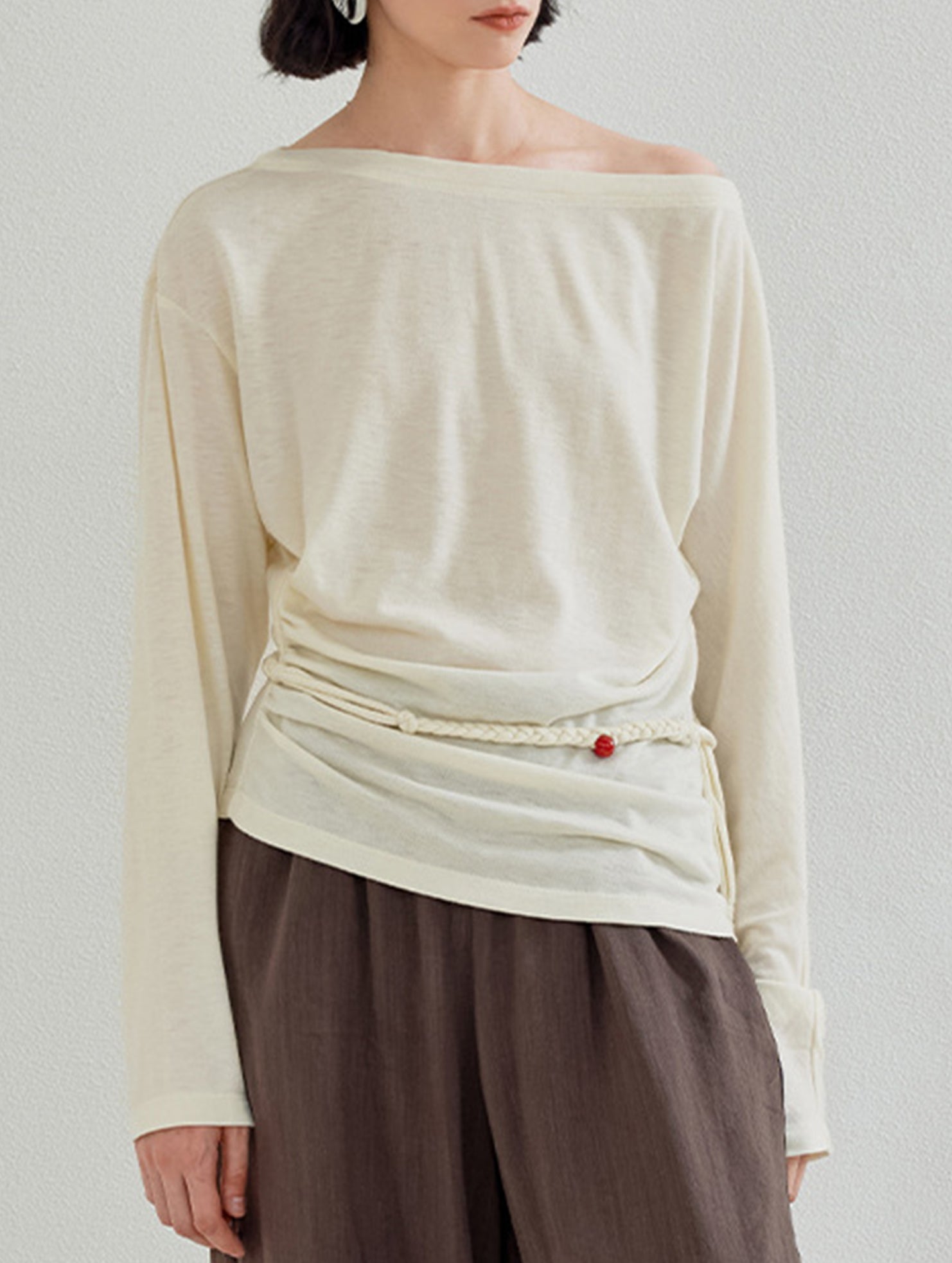 Silk Off Shoulder Long Sleeve Knit Top_CWTTL01212