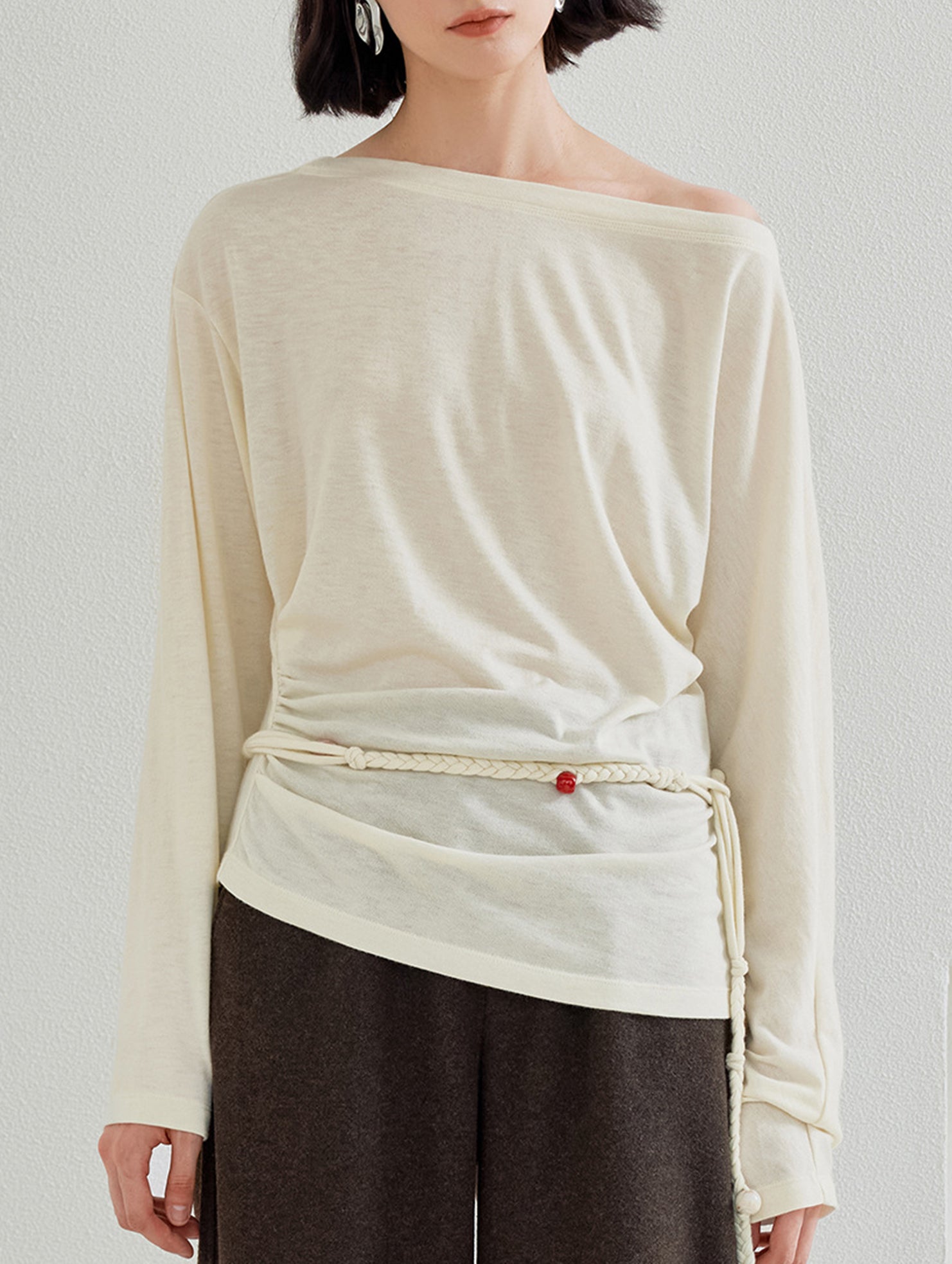 Silk Off Shoulder Long Sleeve Knit Top_CWTTL01212