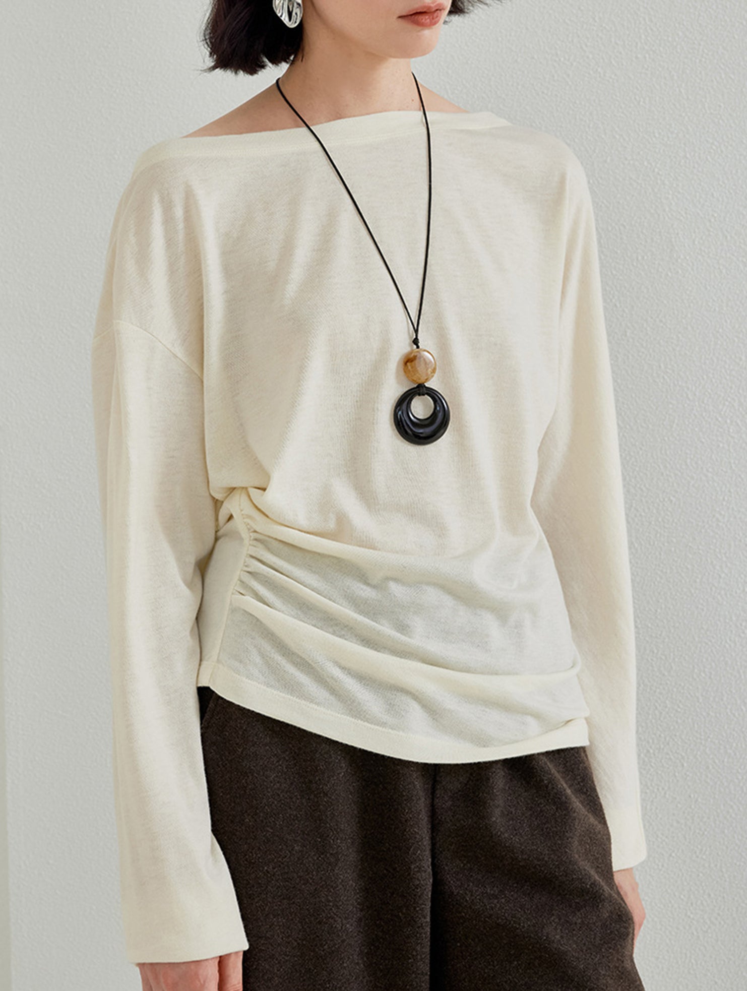 Silk Off Shoulder Long Sleeve Knit Top_CWTTL01212