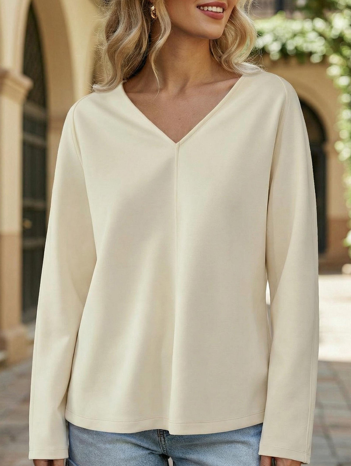V Neck Reversible Loose Fit Sweatshirt_CWTTL01217
