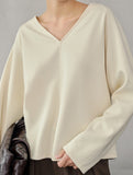 V Neck Reversible Loose Fit Sweatshirt_CWTTL01217