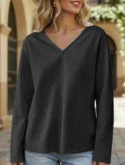 V Neck Reversible Loose Fit Sweatshirt_CWTTL01217