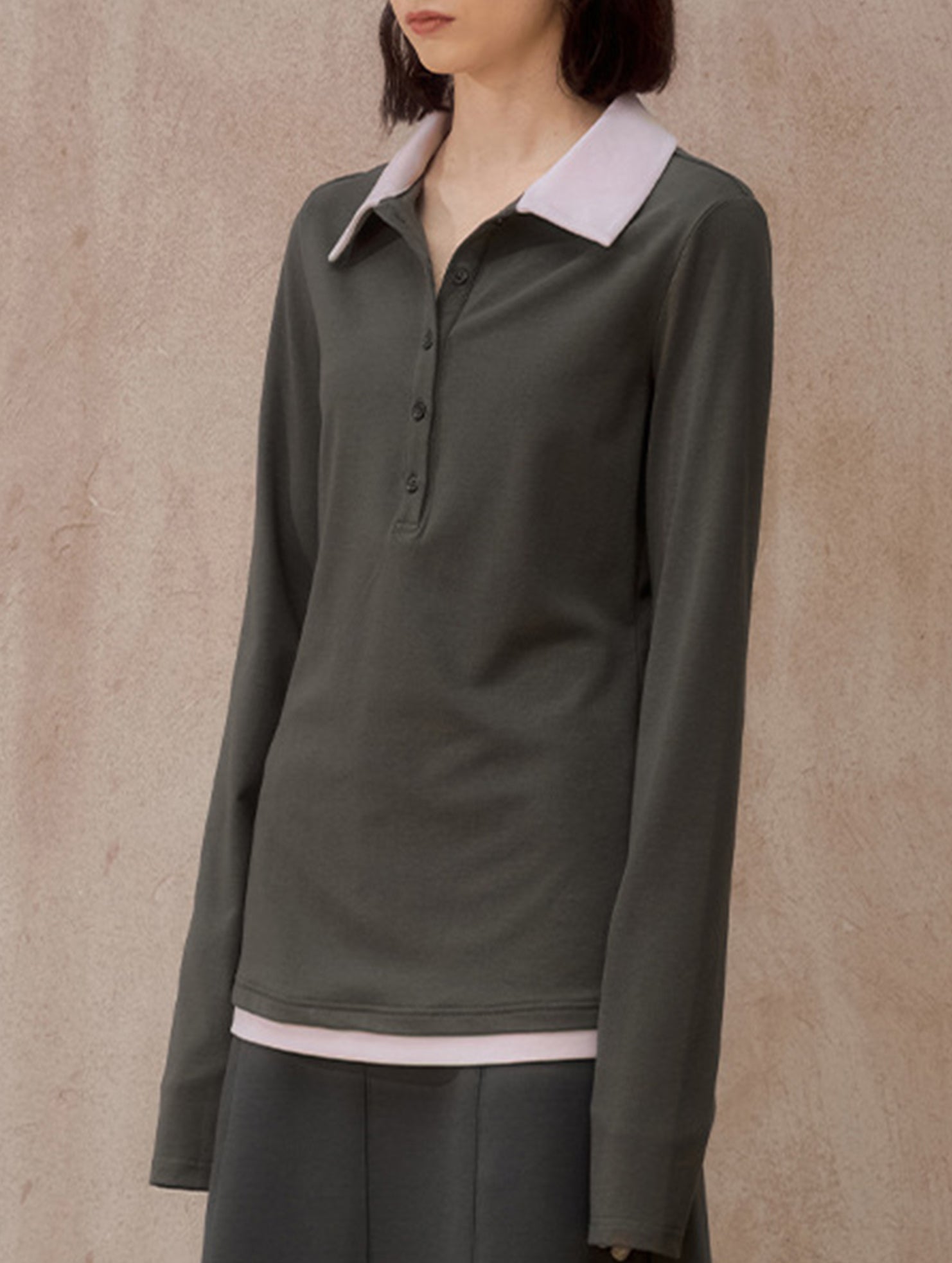 Color Block Faux Two Piece Polo Tee_CWTTL01218