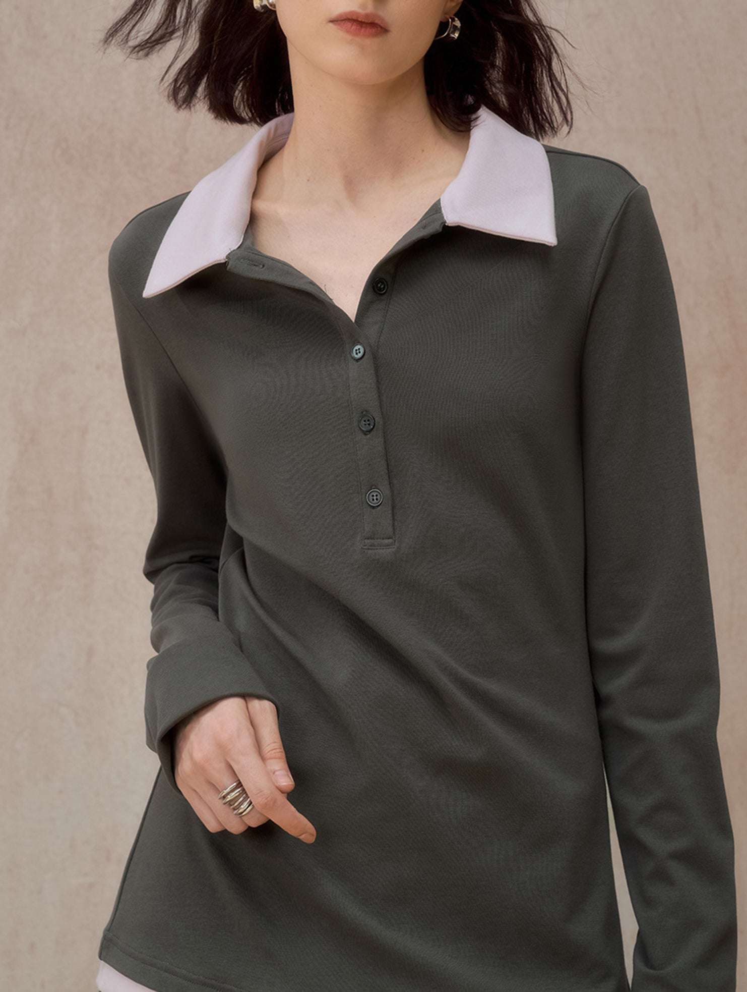 Color Block Faux Two Piece Polo Tee_CWTTL01218