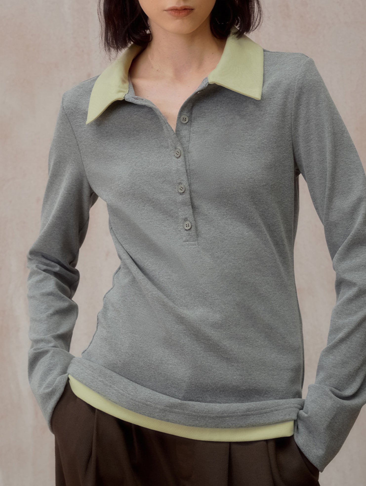 Color Block Faux Two Piece Polo Tee_CWTTL01218