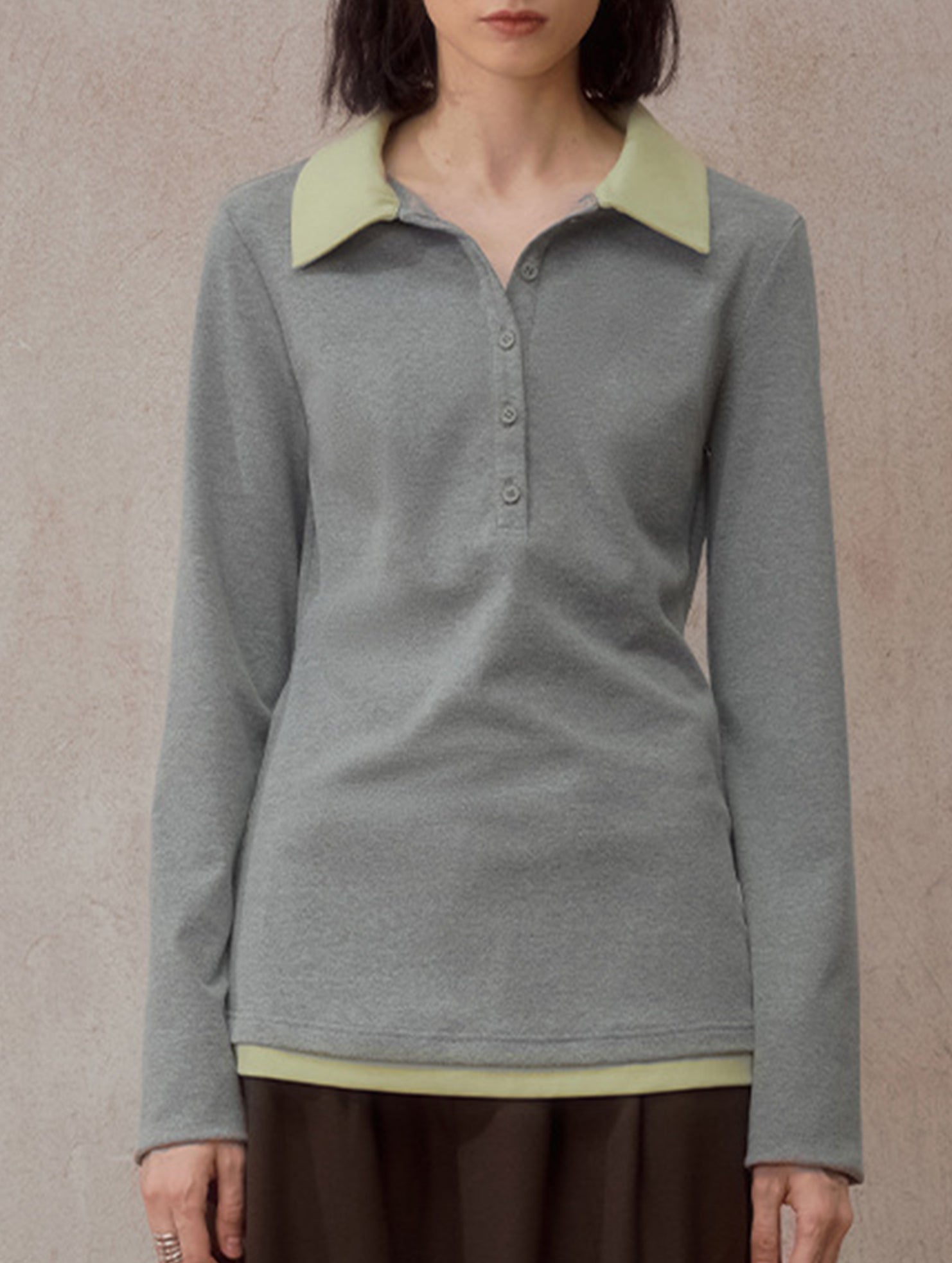 Color Block Faux Two Piece Polo Tee_CWTTL01218