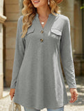 V Neck Button Long Sleeve Casual Tee_CWTTL01221