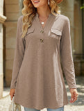 V Neck Button Long Sleeve Casual Tee_CWTTL01221