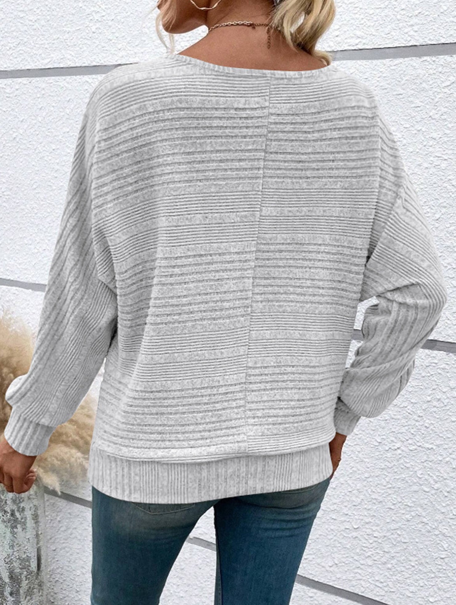 Ribbed Crew Neck Batwing Sleeve Tee
