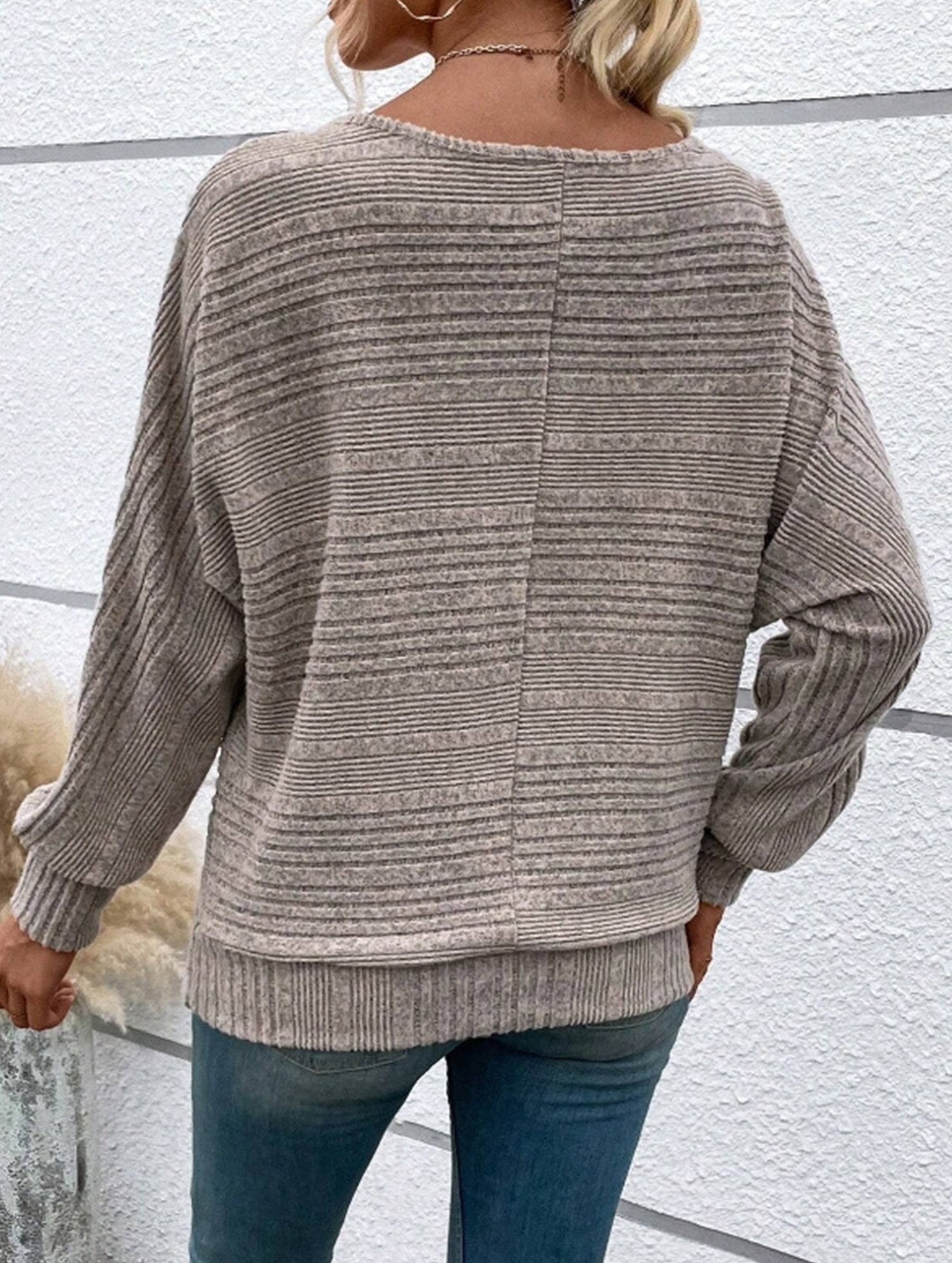 Ribbed Crew Neck Batwing Sleeve Tee