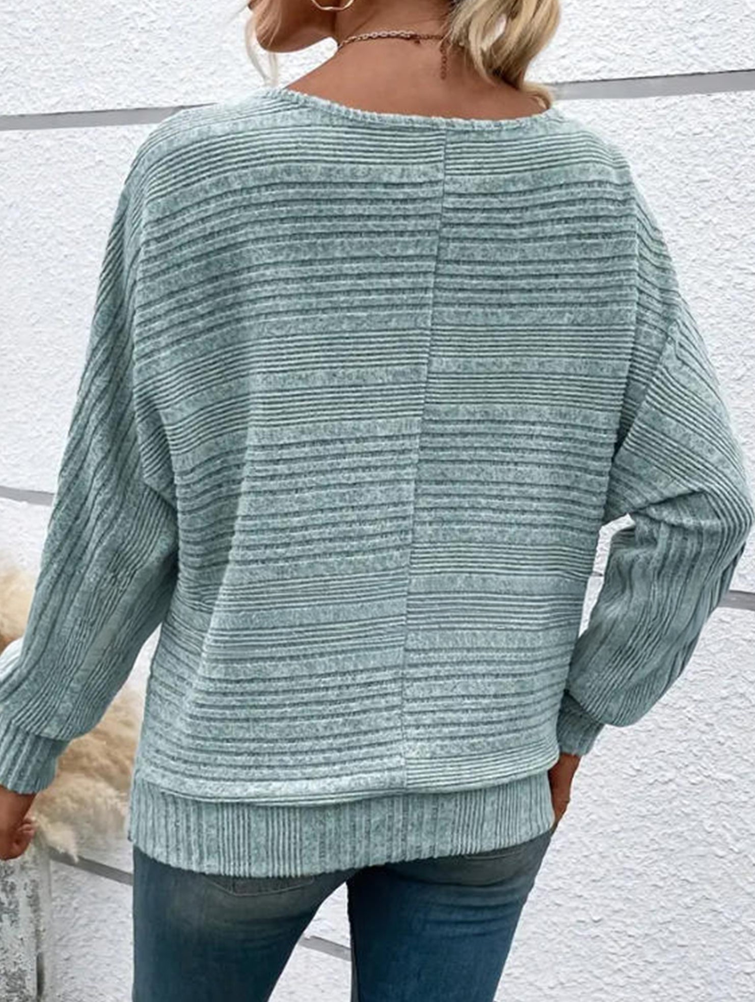 Ribbed Crew Neck Batwing Sleeve Tee