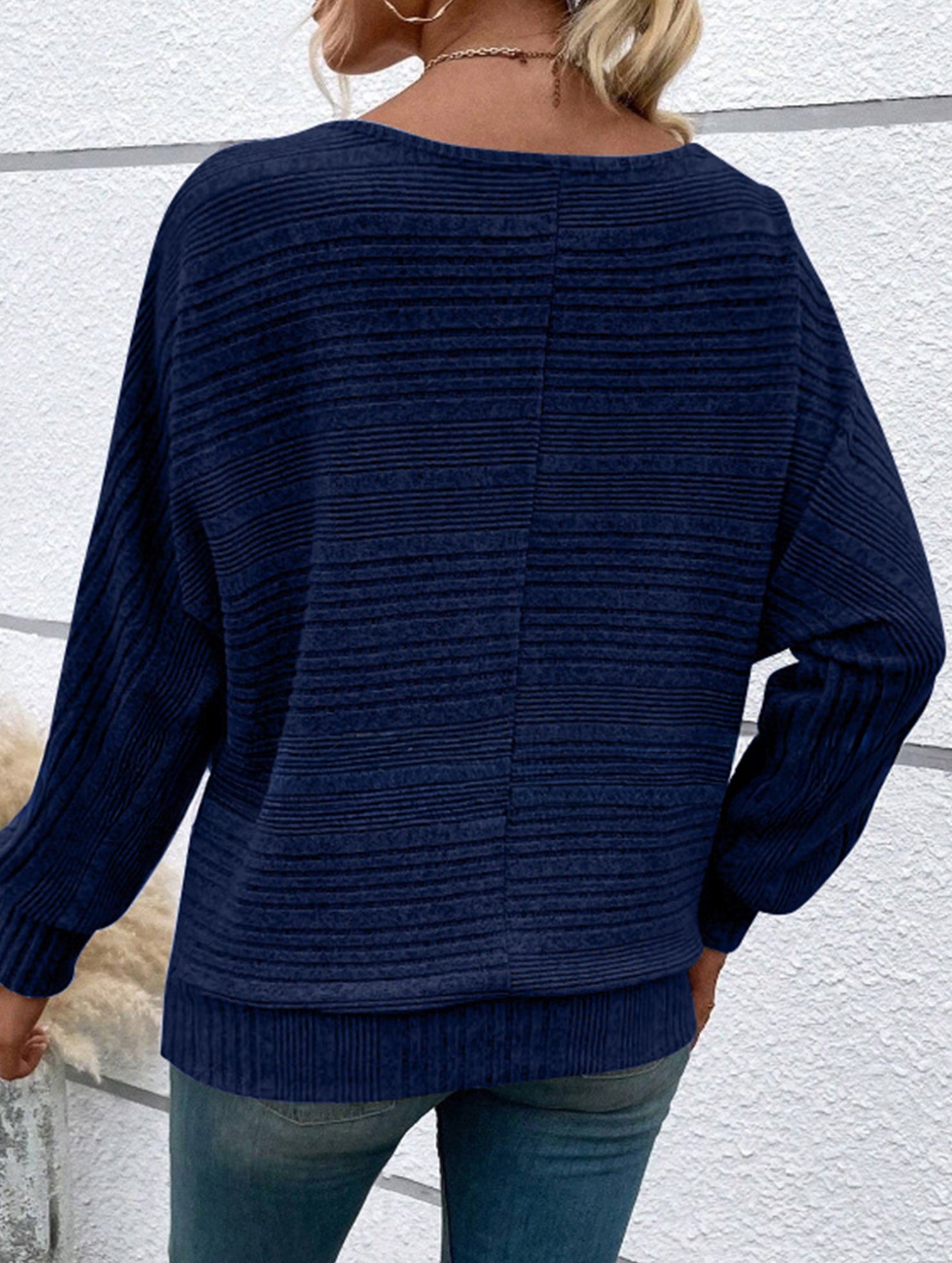 Ribbed Crew Neck Batwing Sleeve Tee