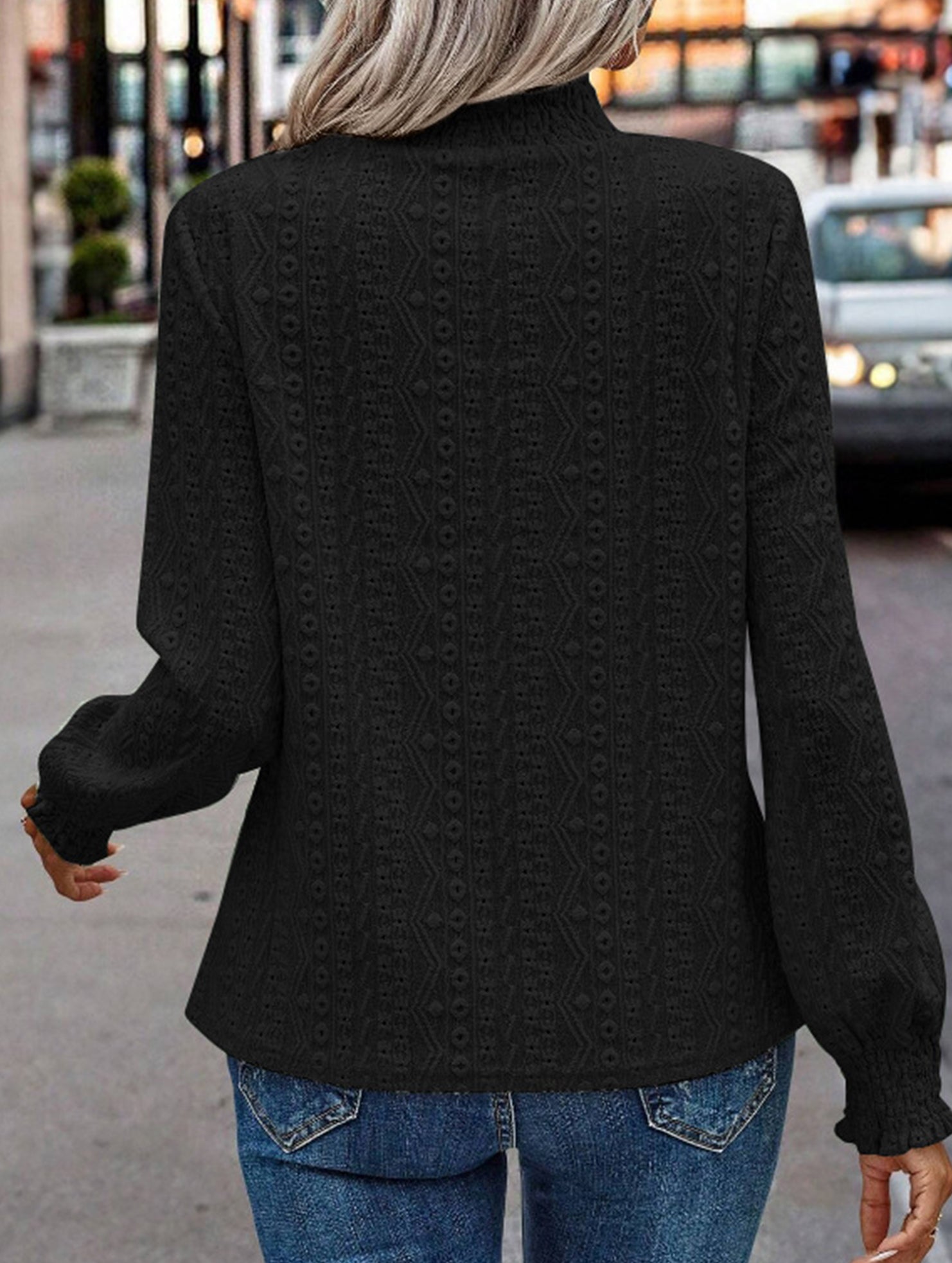 Jacquard Crew Neck Long Sleeve Tee_CWTTL01230