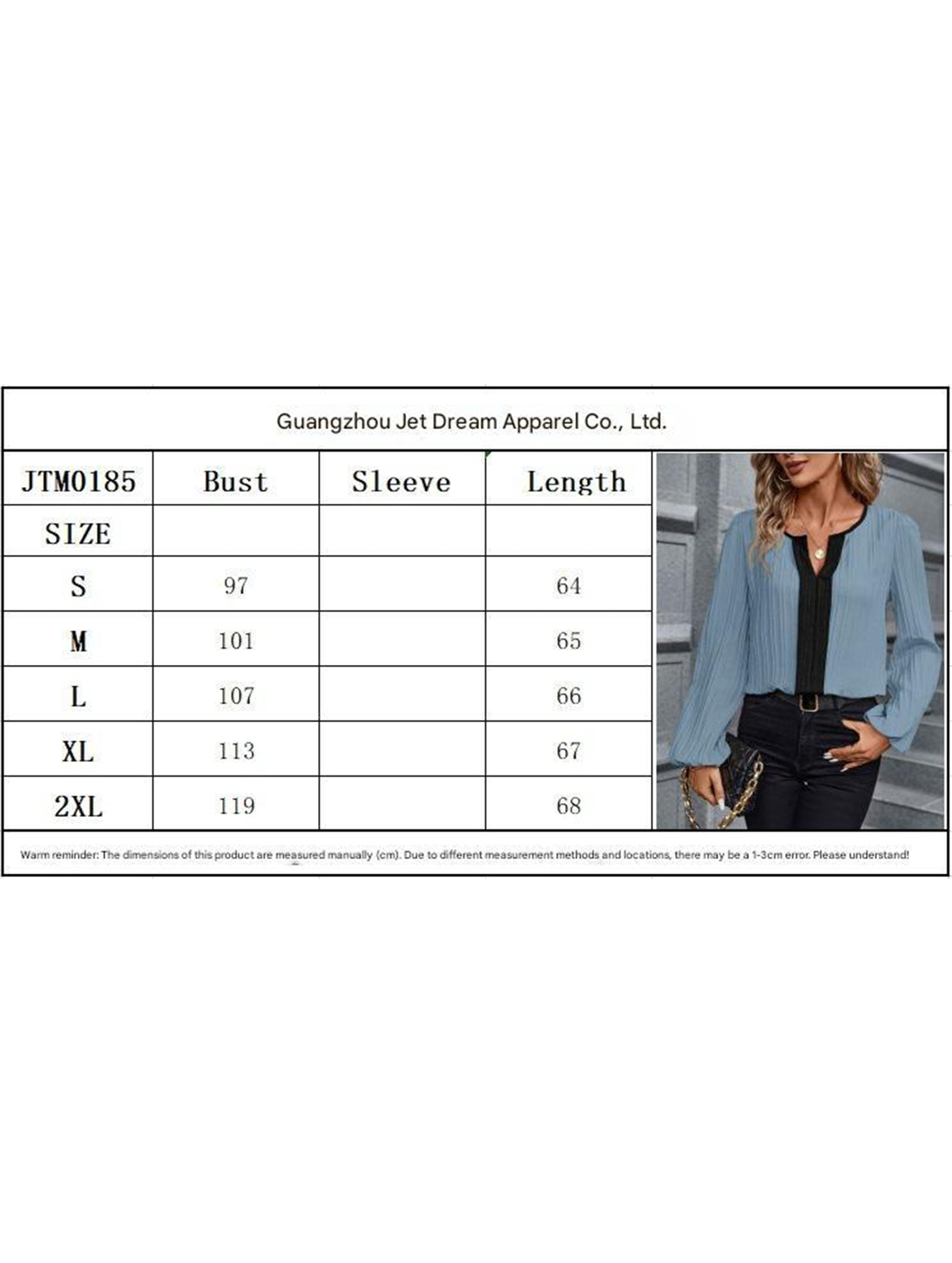 Colorblock V Neck Puff Sleeve Blouse_CWTTL01232