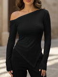 Solid One Shoulder Slim Fit Top