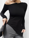 Solid One Shoulder Slim Fit Top