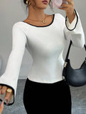 Tie Front Long Sleeve Stretch Tee