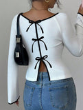 Tie Front Long Sleeve Stretch Tee